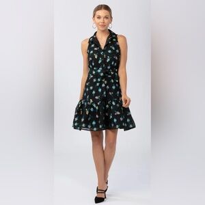 NWT Abbey Glass LARA RUFFLE MINI DRESS BOUQUET Sleeveless in black medium